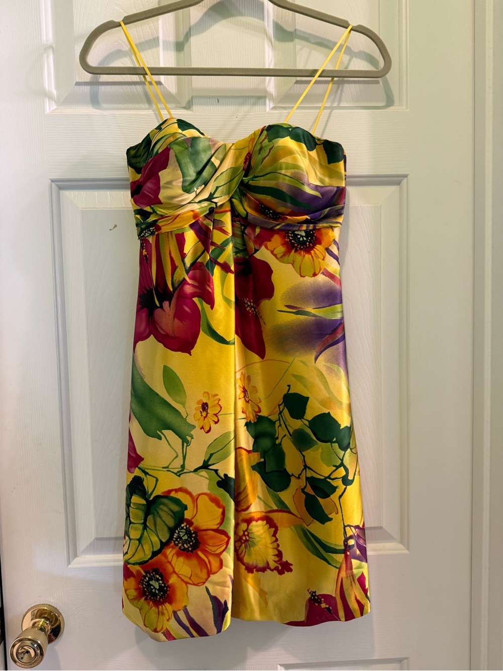 Cache Yellow Floral Mini Dress with Pink & Green Accents